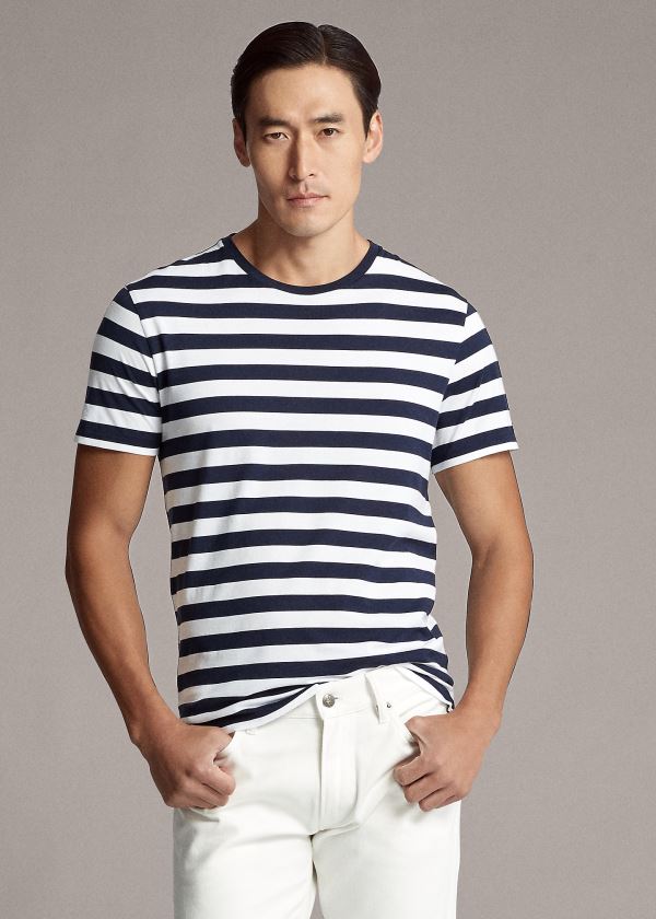 Men's Ralph Lauren Striped Lisle T Shirts | 340812CKR